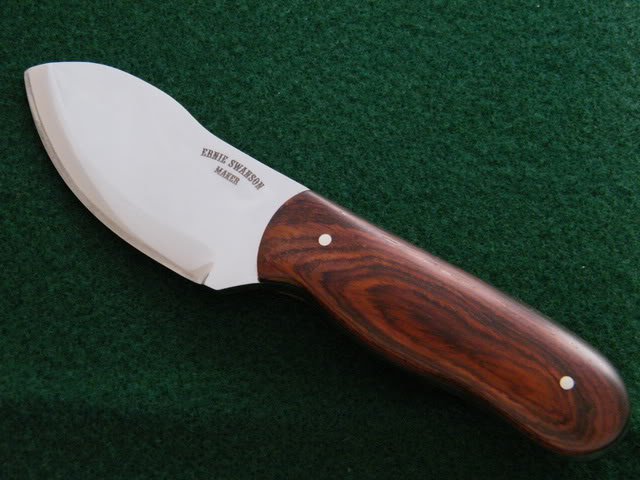 Ernie Swanson: Skinner /></p>
<p><b>I know that you are still learning the ropes of knife-making, so you have been focusing on a lot of traditional designs. What kind of knives are you interested in eventually making?</b></p>
<p>Traditional fixed blades and traditional folders mostly. I like the traditional designs and they work. I do add my own appeal to them though, to make them mine.</p>
<p align=center><img decoding=